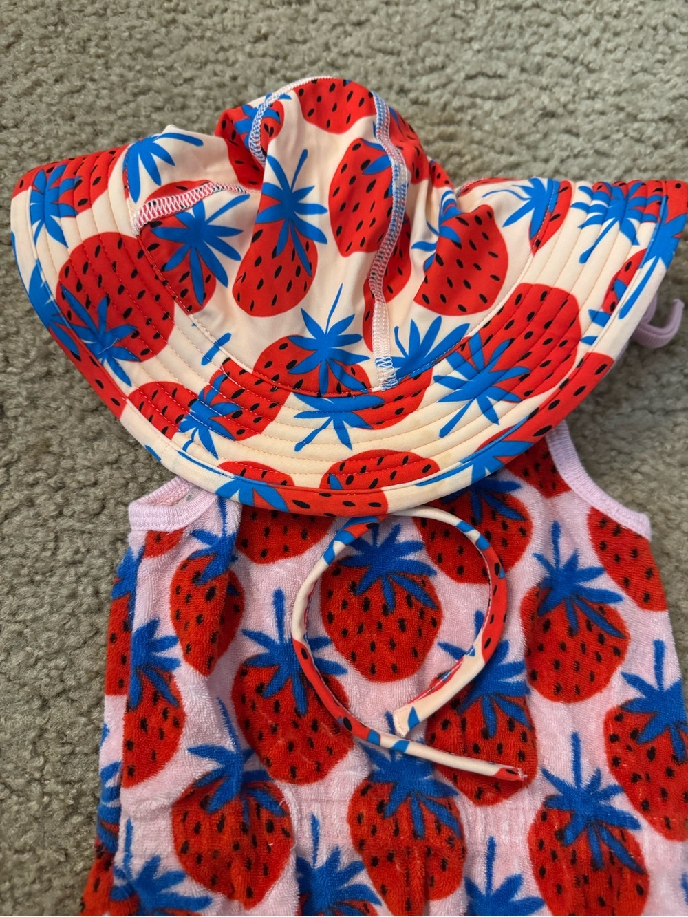 Hanna Andersson Red & Blue Strawberry Onesie & Matching Hat
